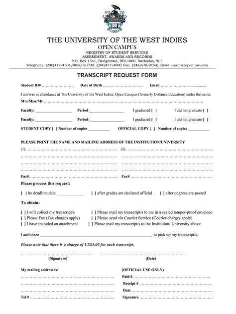 How To Request Official Transcript From Uwi Open Campus Fill Out