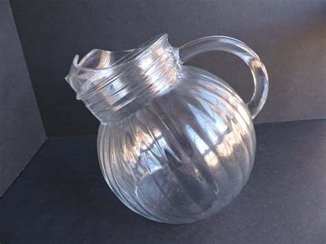 Clear Glass Ball Pitcher Tilted Water Pitcher Retro Etsy