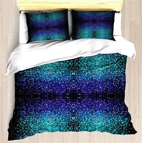 Beautiful Aqua Blue Ombre Glitter Sparkles Duvet Cover Set Soft