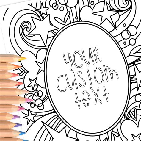 Custom Text Coloring Page Personalized Coloring Etsy