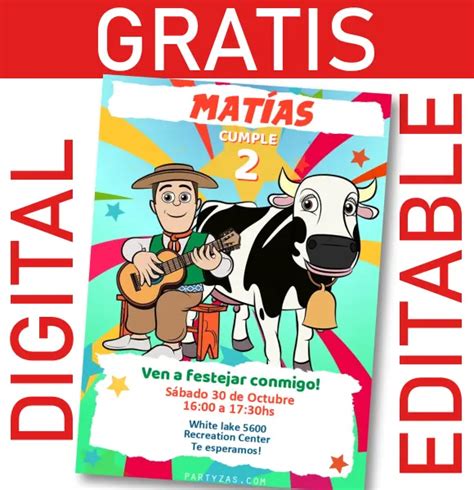 GRATIS Invitación La Vaca Lola de La Granja de Zenón Editable Digital