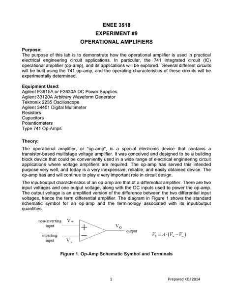 Lab 9 Operational Amplifiers ENEE 3518 EXPERIMENT OPERATIONAL