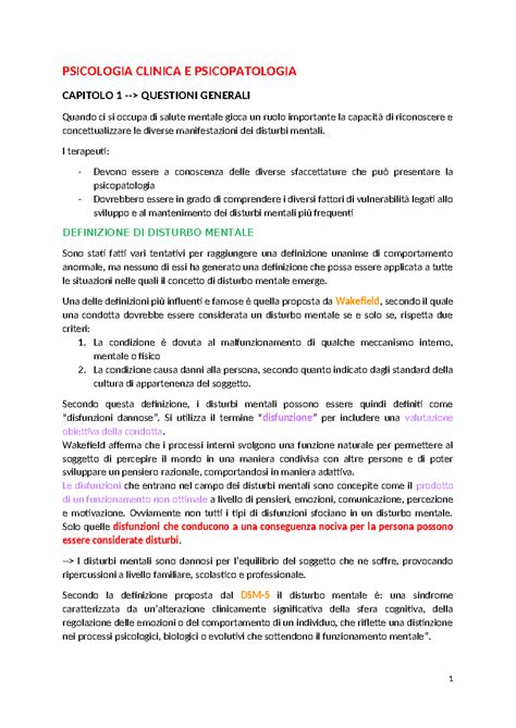 Psicologia Clinica E Psicopatologia Riassunto Psicologia Clinica E