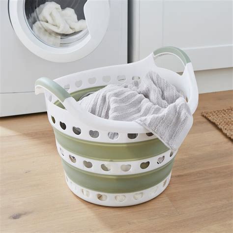 Dunelm Collapsible Sage Round Laundry Basket Sage Green Shopstyle