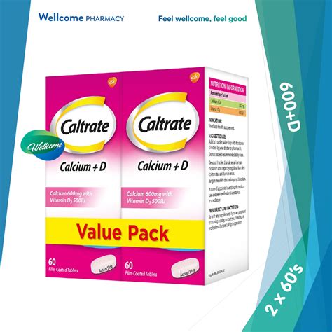 Caltrate 600 D Tablets With Calcium And Vitamin D 2 X 60s Twin Pack