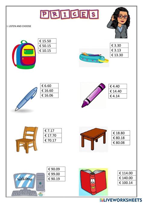 Prices Interactive Activity For Beginners Live Worksheets