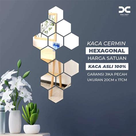 Jual Kaca Cermin Hexagonal Ukuran 20CM X 17 CM Dekorasi Kamar Rumah