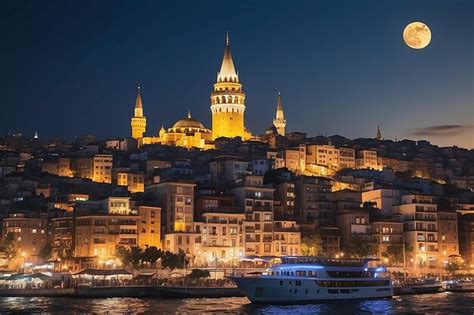 Le Quartier Historique De Beyoglu Et La Tour Illumin E De Galata Point