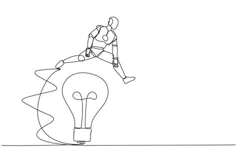 Single Continuous Line Drawing Robot Jumping Over Big Light Bulb