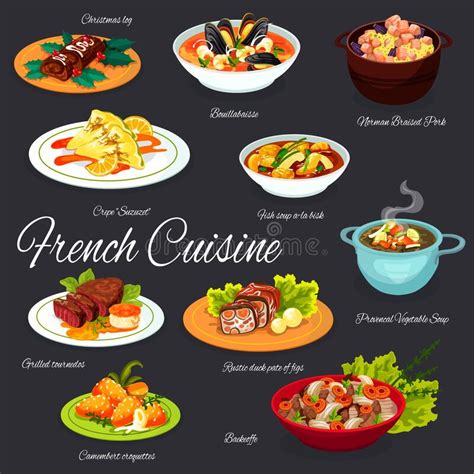 Traditional French Meals, France Cuisine Menu Stock Vector - Illustration of authentic, cuisine ...