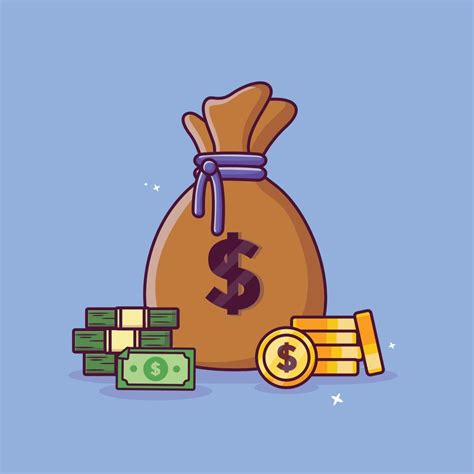Bolsa De Dinero Monedas En Efectivo Dinero Y Reloj Dibujos Animados