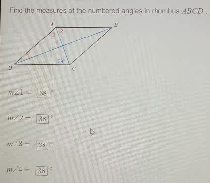 Solved Find The Measures Of The Numbered Angles In Rhombus Abcd M