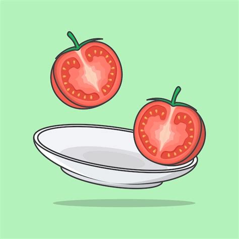 Morceaux De Tomate Sur Une Plaque Illustration Vectorielle De Dessin