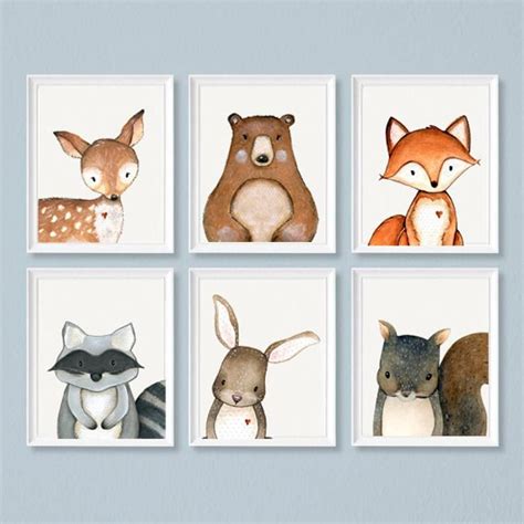 Woodland Nursery Art Prints Set Of 6 Woodland Nursery Decor Nursery