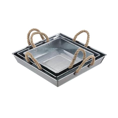 Hampton Bay Galvanized Metal Tray Set Of 3 14030 The Home Depot