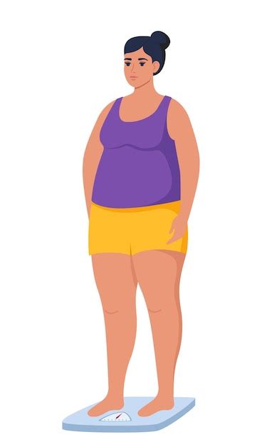 Premium Vector Fat Obese Woman Standing On Weigh Scales Oversize