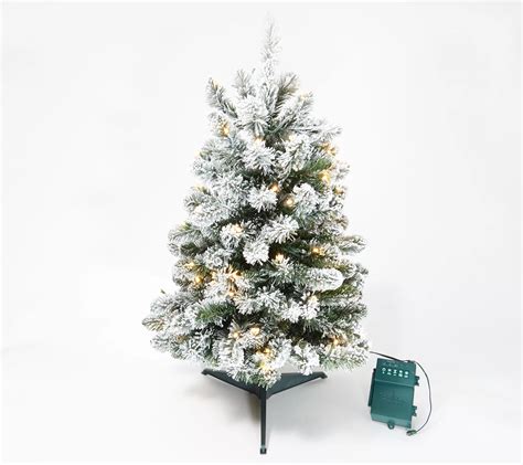 Bethlehem Lights 30" Flocked Overlit Stake Tree with Bow - QVC.com