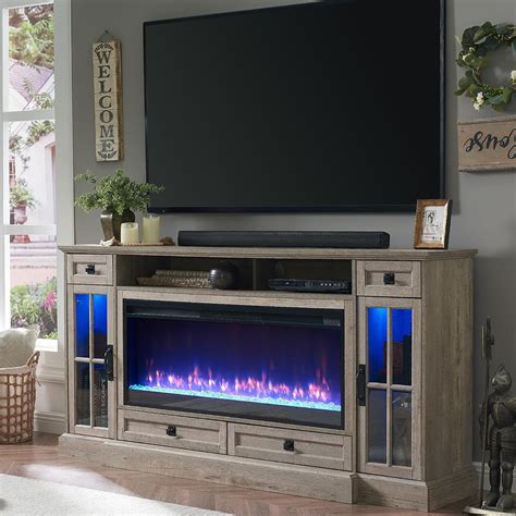 Farmhouse OKD Fireplace TV Stand For TVs Up To 80 With LED Lights