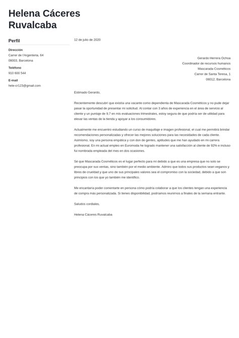 Carta de presentación para dependienta