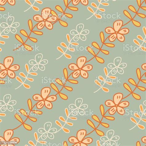 Simple Outline Flower Seamless Pattern Floral Wallpaper Stock