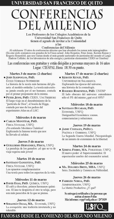 La Universidad San Francisco De Quito Te Invita A Las Conferencias Del