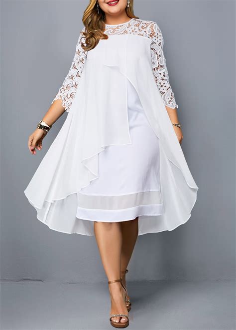 White Plus Size Lace Patchwork Dress Plus Size Maxi Dresses Women Lace