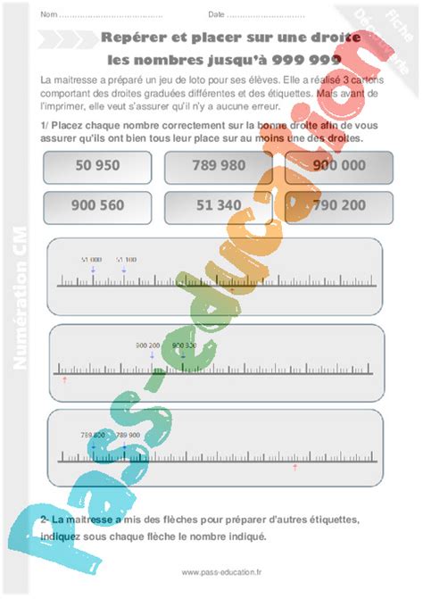 Repérer et placer sur une droite les nombres jusquà 999 999 CM2