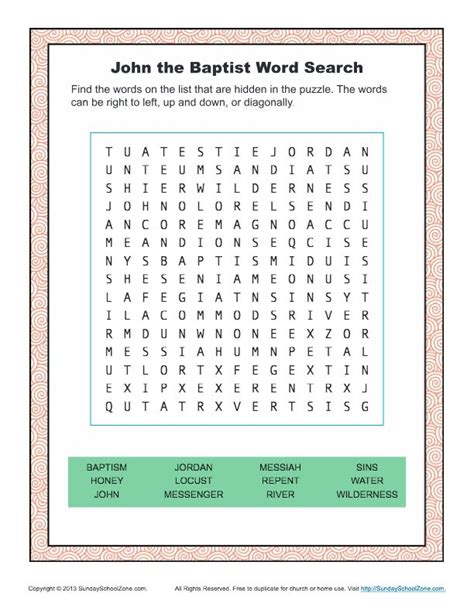 John The Baptist Activity Sheets