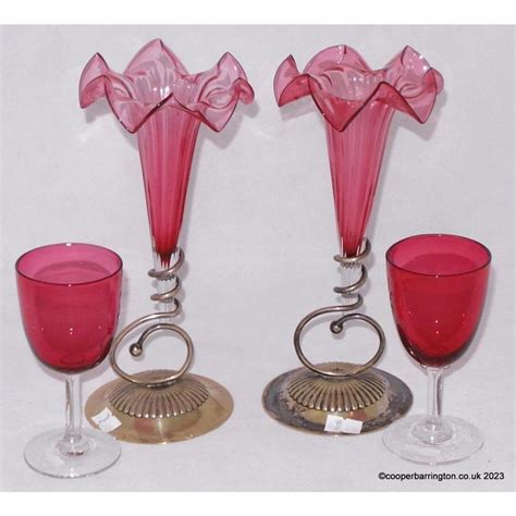 Sold At Auction Victorian Epns Mounted Cranberry Glass Epergnes