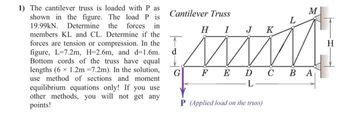 Answered 1 The Cantilever Truss Is Loaded With P As Shown In The