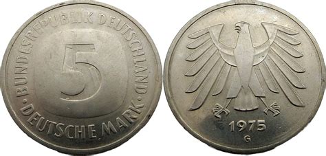 Bundesrepublik Deutschland BRD 5 Deutsche Mark Verprägung 1975 G