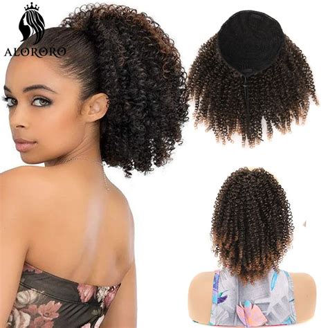 Rabo De Cavalo Sintético Curto Para Mulheres Afro Puff Cordão