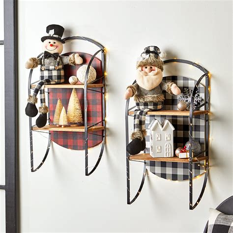 Buffalo Check Tier Sled Shelves Holiday Wall Decor Farmhouse Wall