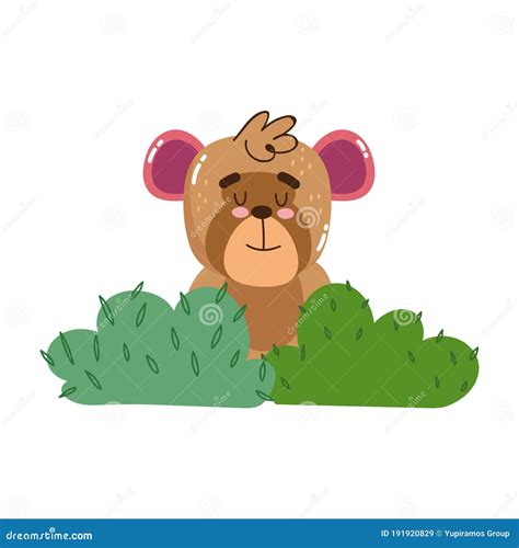 Cute Monkey Sitting In The Grass Cartoon Isolated Icon Desig Stock