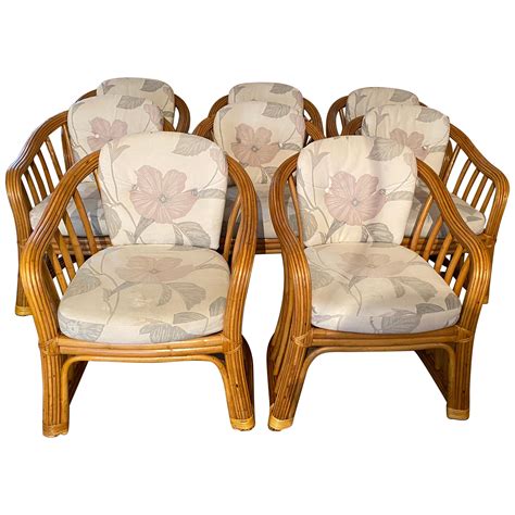 Set Of Five French Bamboo And Rattan French Sculptural Dining Chairs