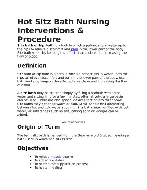 Hot Sitz Bath Nursing Interventions Hot Sitz Bath Nursing