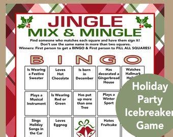 Printable Christmas Party Ice Breaker Game Human Bingo Cards Etsy