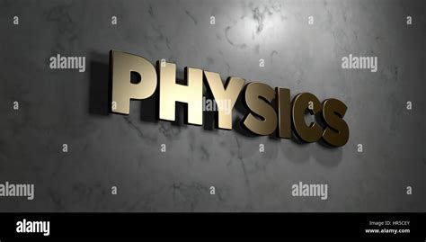 Physics - Gold sign mounted on glossy marble wall - 3D rendered royalty ...