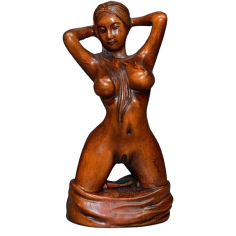 Collect Chinese Box Wood Carving Naked Beautiful Woman Beauty