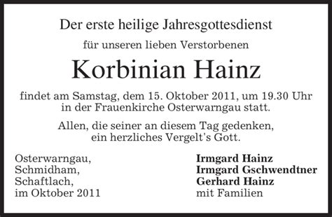 Traueranzeigen Von Korbinian Hainz Trauer Merkur De