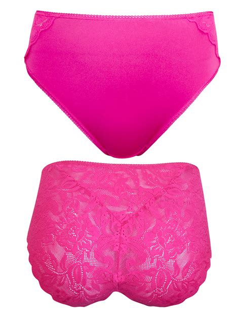 Marks And Spencer M 5 DARK PINK Microfibre Lace High Leg Knickers