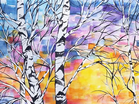 Birke Baum Malerei Aspen B Umeoriginal Kunst Aquarell Etsy