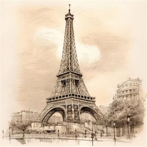 Drawing Of A Drawing Of The Eiffel Tower In Paris Generative Ai Premium Ai Generated Image