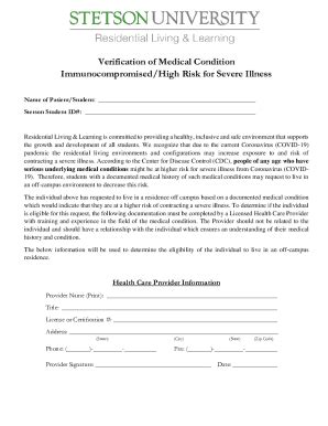 Fillable Online Verification Of Medical Condition Immunocompromised