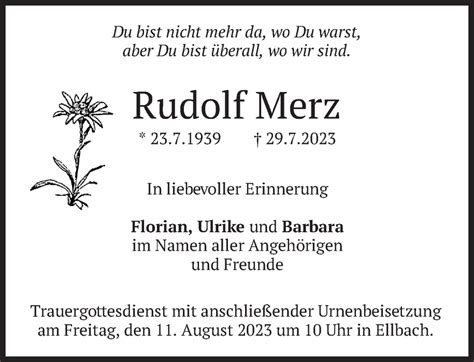 Traueranzeigen Von Rudolf Merz SZ Gedenken De