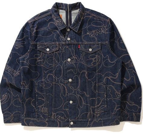 Bape X Levis Camo Trucker Jacket Indigo Novelship