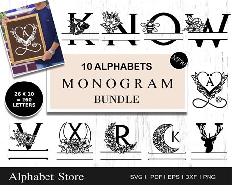 Alphabet Svg Bundle 10 Monogram Alphabet Floral Alphabet Etsy