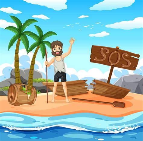 A Man On Deserted Island Isolated Vector Art At Vecteezy