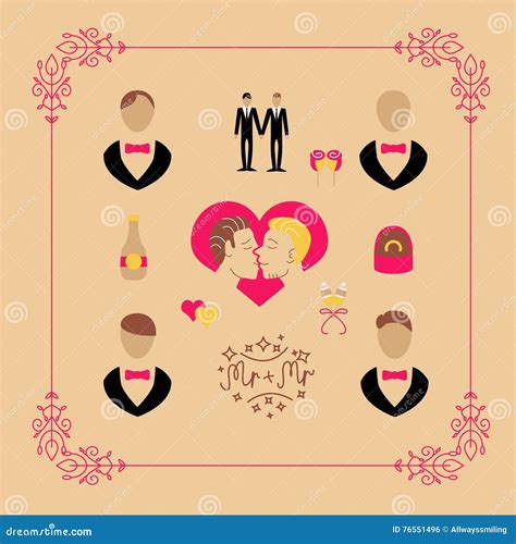 Wedding Gay Vector Set Elements In Flat Style Stock Vector Illustration Of Fiance Celebration