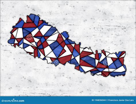 Stained Glass Style Design For Decoration With The Shape Of The Territory Of Nepal Stock